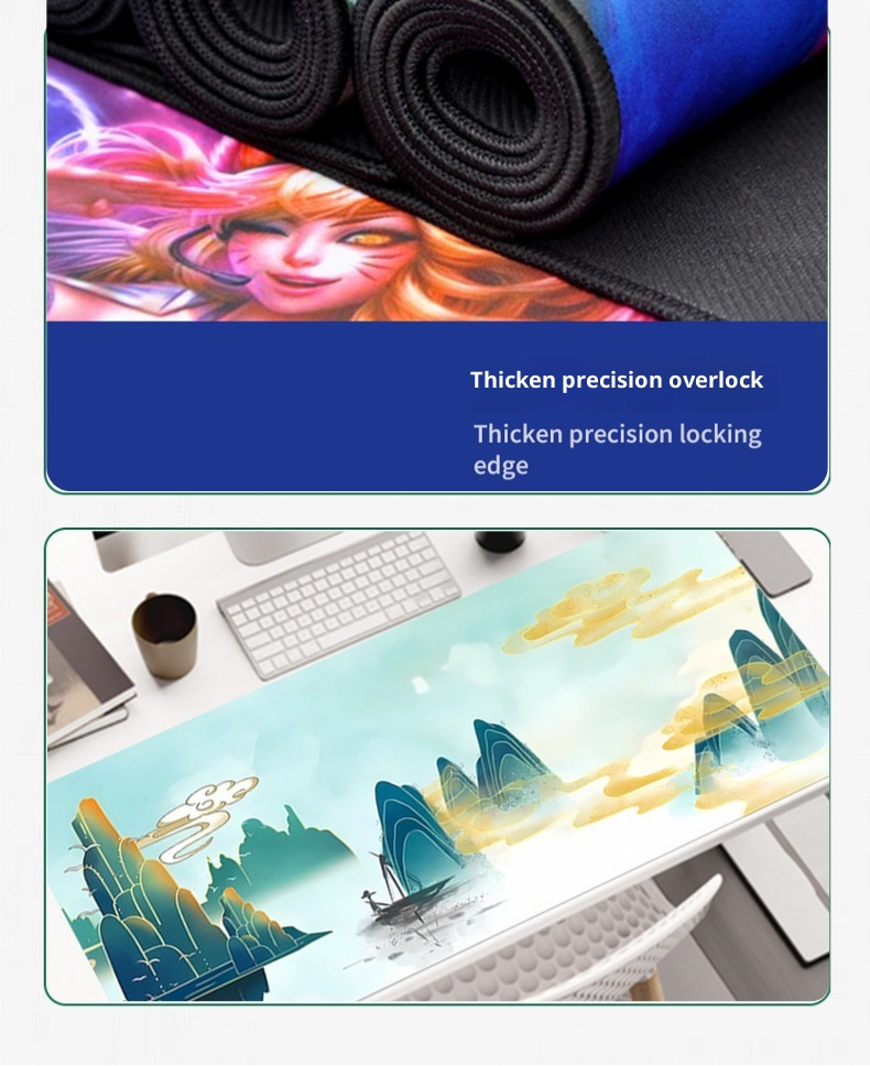 Tapis de souris 3c paysage avec bordure de verrouillage, épaisseur 4 mm, style japonais, tendance nationale, tapis de bureau chauffant pour clavier, en stock, vente en gros_voghion.com