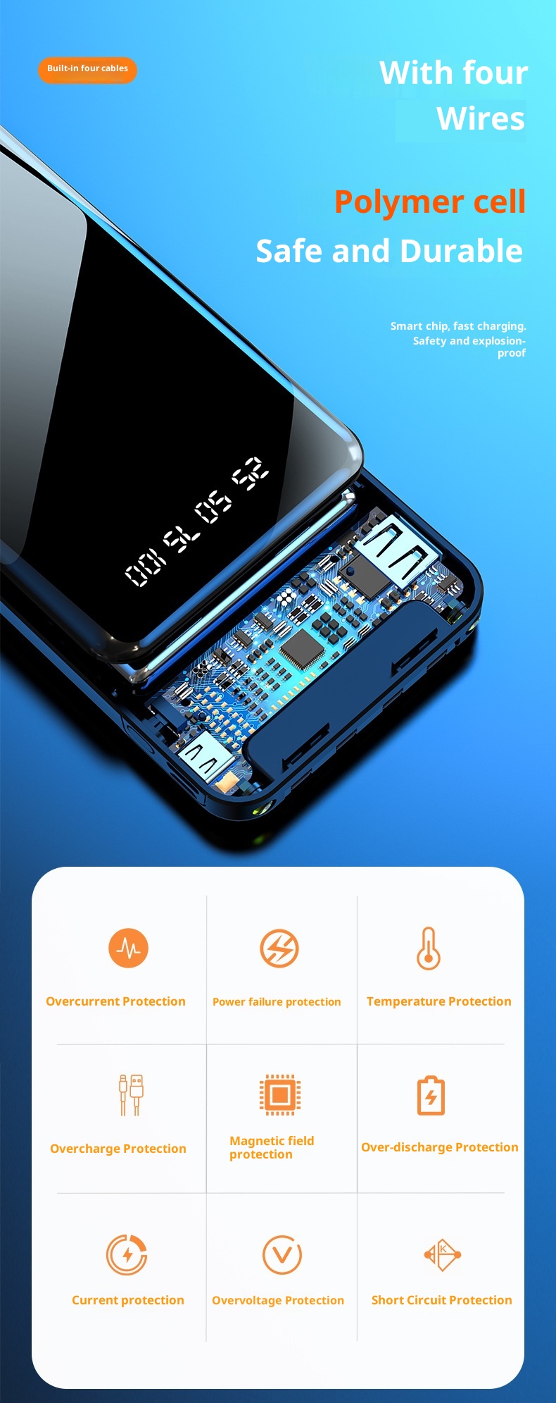 techglobe Wholesale Portable Built-in Cable Mirror Bank 20000mAh High-Quality Gift Mobile Power Supply PowerBank_voghion.com