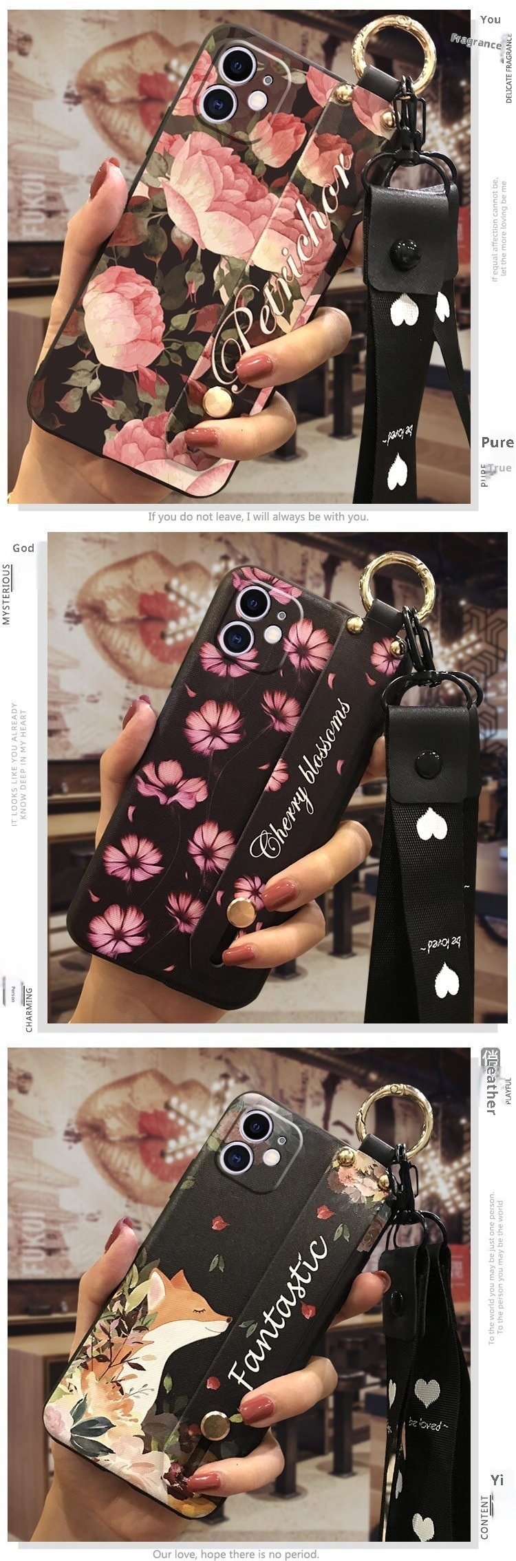 TechGlobe Suitable For IPhone Phone Case Cute Silicone Couple Dustproof Bracket Wrist Strap Personality New Trend_voghion.com