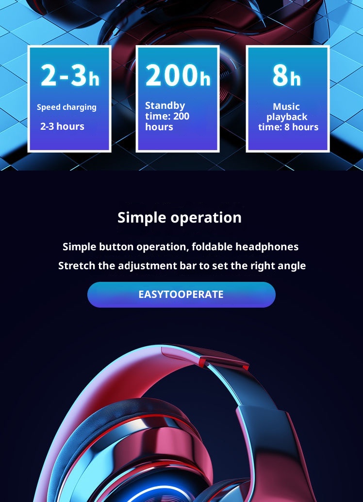 3c Cross-Bordr B39 Kabellose, leuchtende Bluetooth-Kopfhörer mit coolen, farbenfrohen Farbverläufen, 5.0-Karten-Instrumente_voghion.com