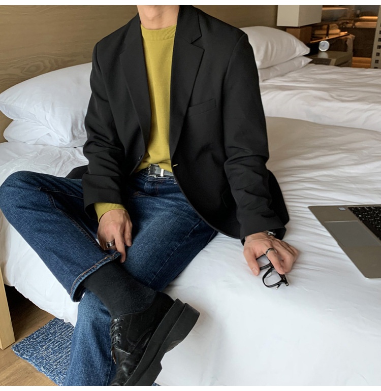 QFV507045555501<2 QFV507045555501<2 Chaqueta corta informal para hombre, estilo coreano, traje moderno Dongdaemun, blazer corto negro holgado de otoño_voghion.com