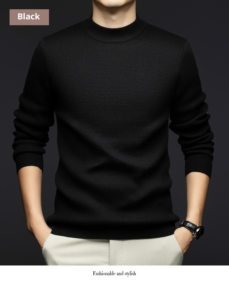 boy Boy Boy Cross-Border Foreign Trade Autumn Winter Sweater One-Piece Fleece Half Turtleneck Middle-Aged Men's Warm Base Wool_voghion.com