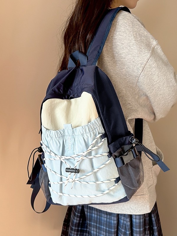 ActiveGo Color-Block Lightweight Backpack Women, Large Capacity Sports Outdoor Hiking Backpack, Trendy Drawstring School Bag For_voghion.com