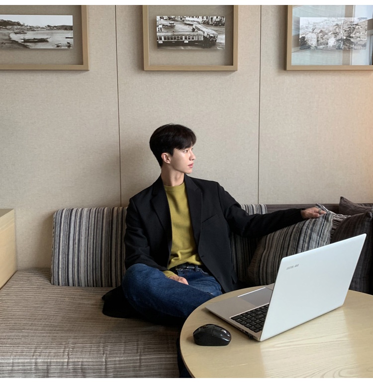 QFV507045555501<2 QFV507045555501<2 Chaqueta corta informal para hombre, estilo coreano, traje moderno Dongdaemun, blazer corto negro holgado de otoño_voghion.com