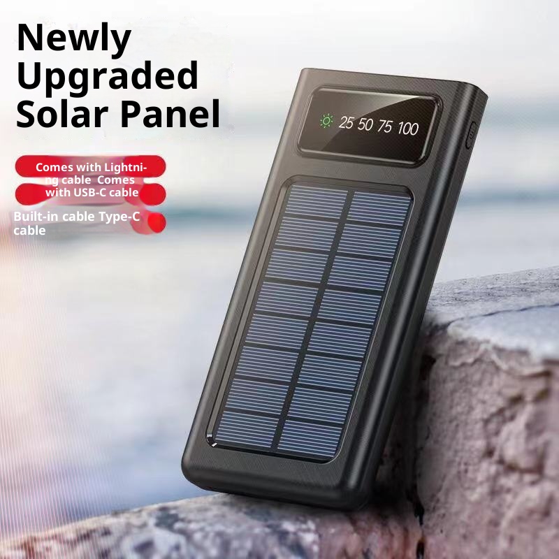 techglobe Solar 30000mAh With Built-in Cable Outdoor Large Capacity 20000mAh Mobile Power Bank Customizable_voghion.com