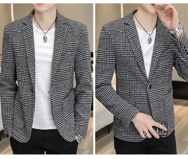 QFV507045555501<2 QFV507045555501<2 Conjunto de moda para hombre joven, estilo blazer a cuadros, ideal para bodas, ocasiones informales y ocasiones especiales._voghion.com