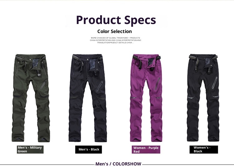 001 New Couple Soft Shell Men And Women Fleece Lined Thickened Plus Size Windproof Waterproof Outdoor Hiking Cycling Pants_voghion.com