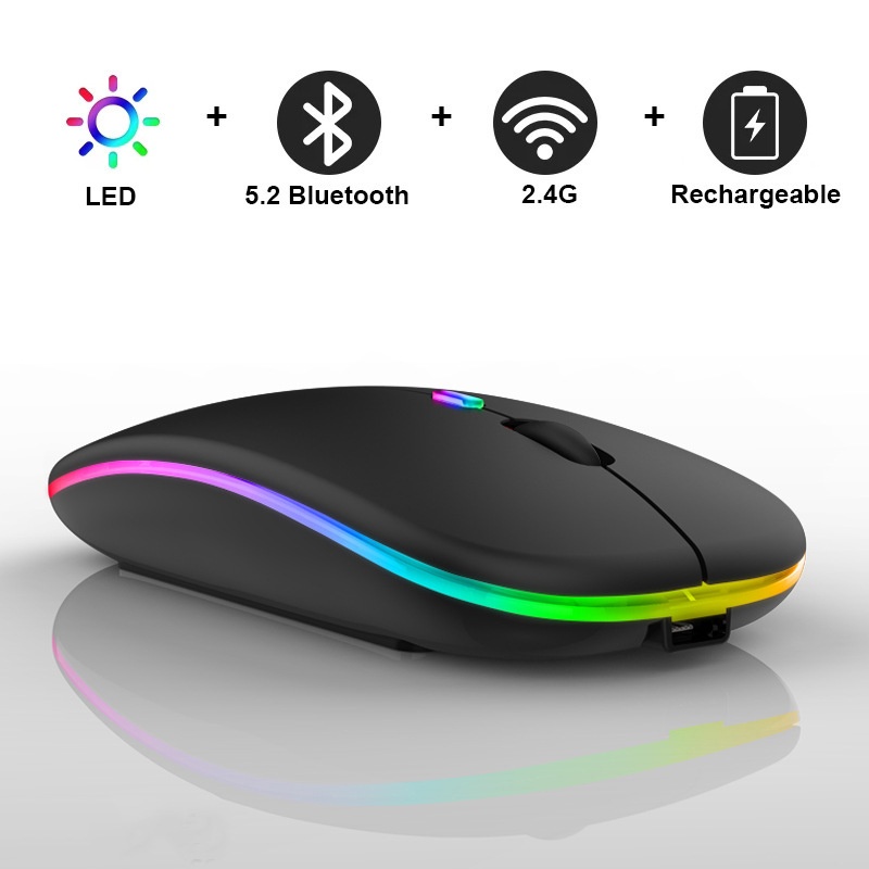 Techglobe 2.4G Bluetooth Wireless Dual Mode Silent Compatible With Laptop Charging Noiseless Office Glowing Mouse_voghion.com