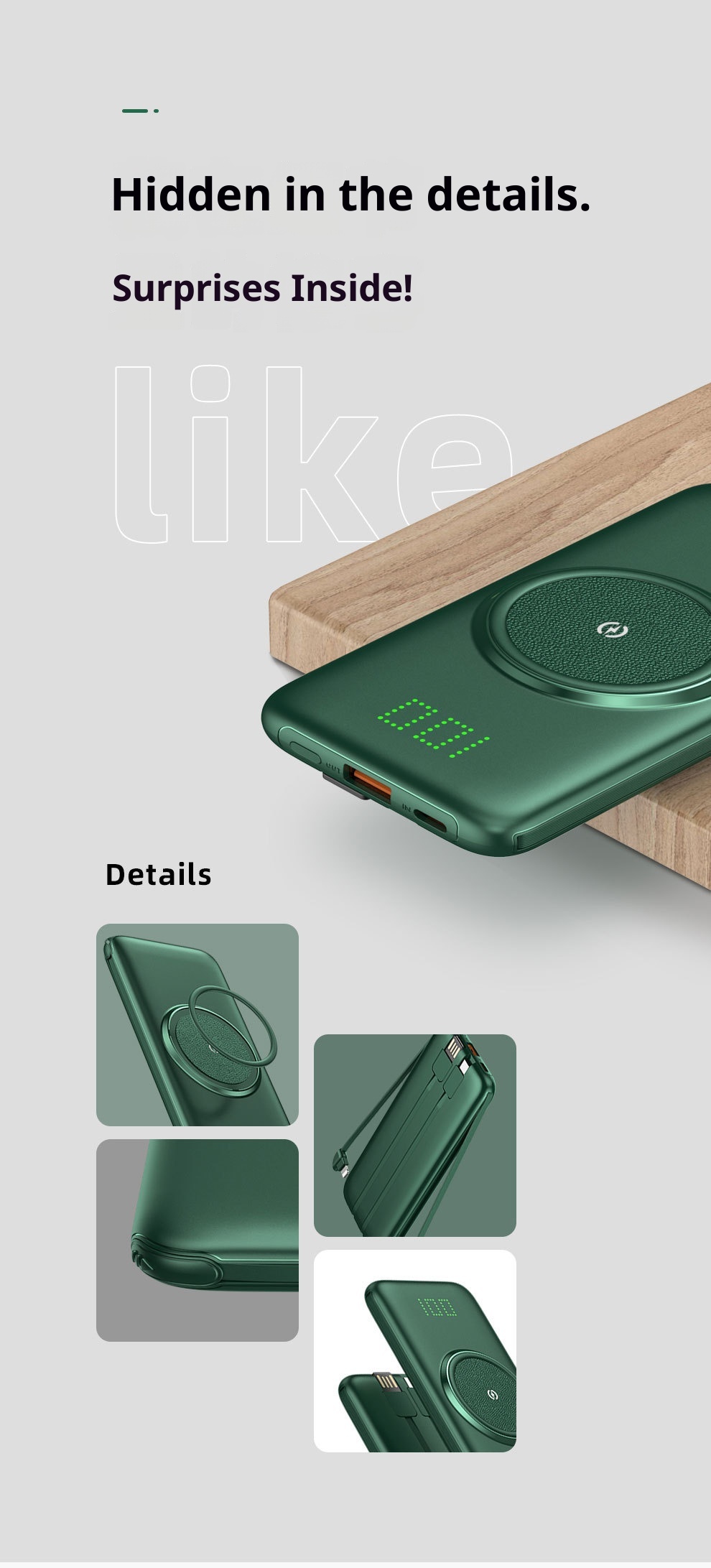 techglobe all'ingrosso Power Bank wireless autonomo con display digitale ultrasottile da 20000 mAh, grande capacità, comodo e portatile_voghion.com