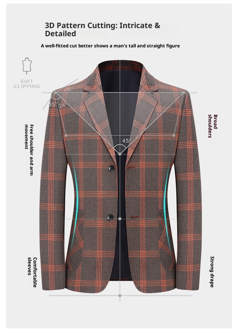 QFV507045555501<2 QFV507045555501<2 Giacca formale da uomo, scozzese di media lunghezza, non stirabile, resistente alla guerra, piccolo abito, stile, abbigliamento da lavoro leggero_voghion.com