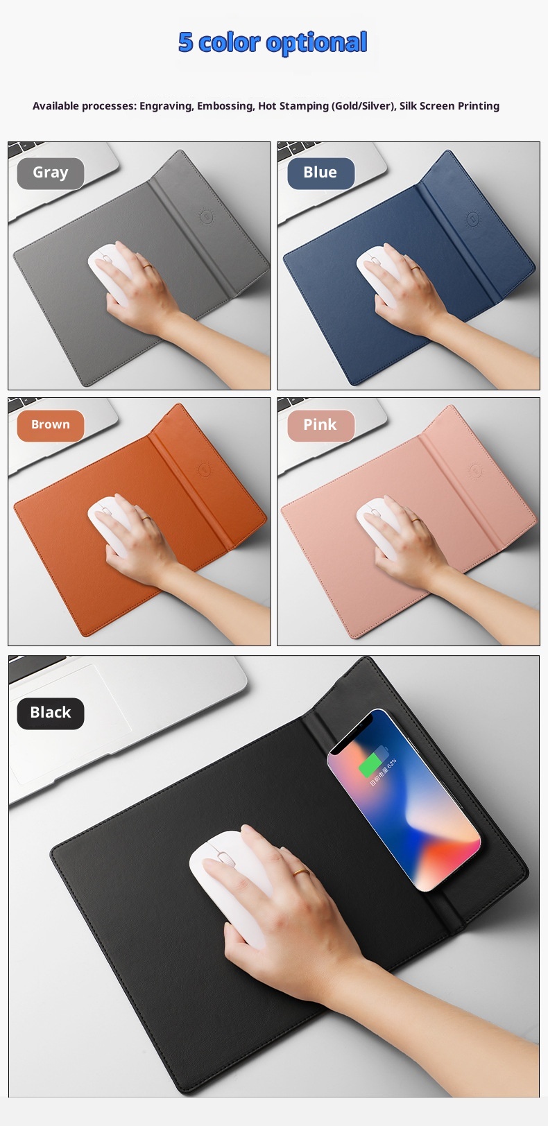 3c 15W Fast Office Waterproof Anti-Slip Small Computer Folding Multi-Functional Wireless Charging Stand Mouse Pad_voghion.com