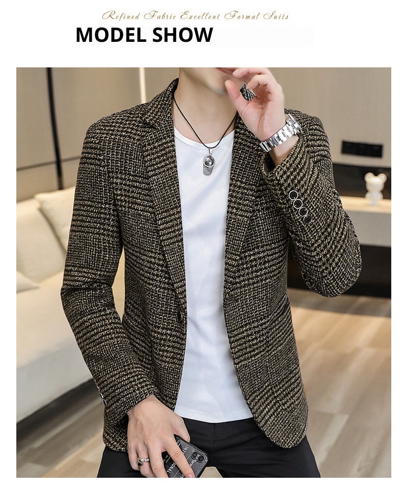 QFV507045555501<2 QFV507045555501<2 Conjunto de moda para hombre joven, estilo blazer a cuadros, ideal para bodas, ocasiones informales y ocasiones especiales._voghion.com