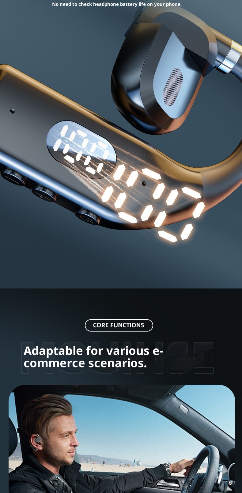 3c Nuovo stile girevole digitale wireless sinistro e destro con gancio singolo per l'orecchio, universale transfrontaliero, batteria a lunga durata_voghion.com