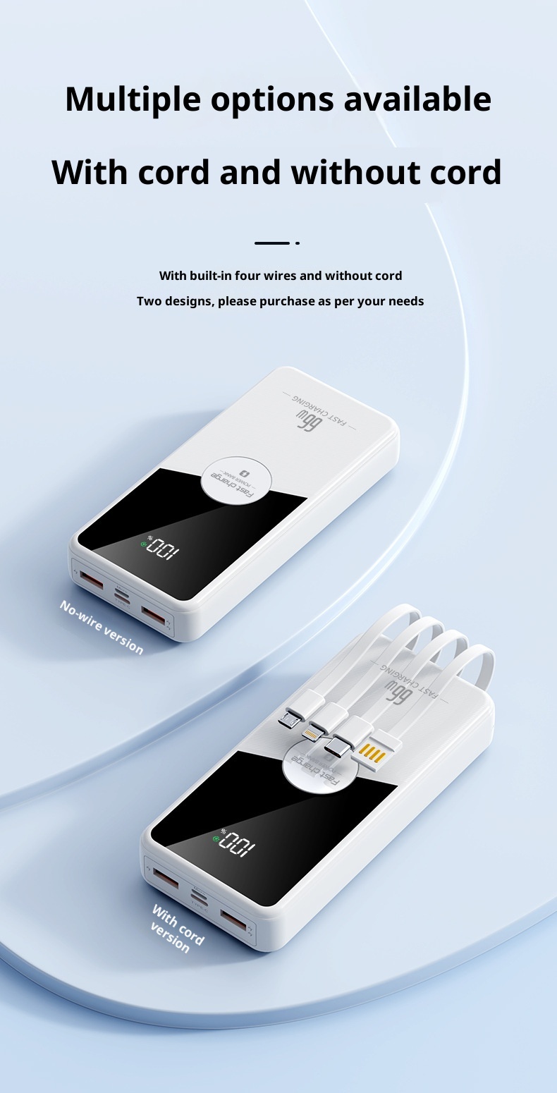 techglobe 66w Super Fast Charging Power Bank With Built-in Cable 2w Milliamp Large Capacity Convenient Portable Charger Gift_voghion.com