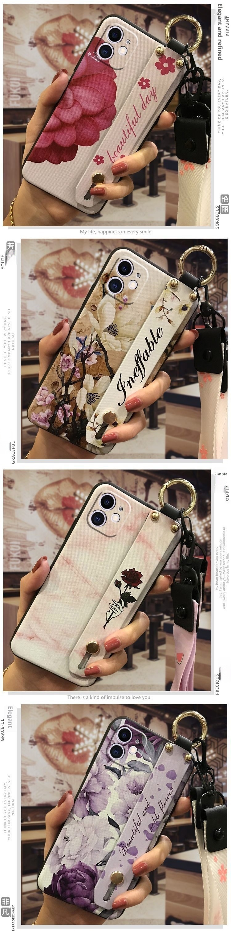 TechGlobe Suitable For IPhone Phone Case Cute Silicone Couple Dustproof Bracket Wrist Strap Personality New Trend_voghion.com