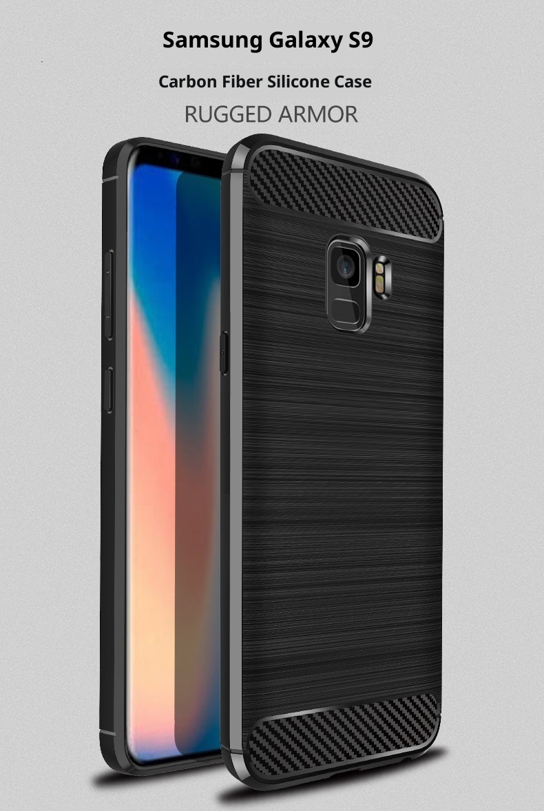TechGlobe Custodia protettiva antiurto in fibra di carbonio spazzolata per telefono Galaxy Samsung S9_voghion.com