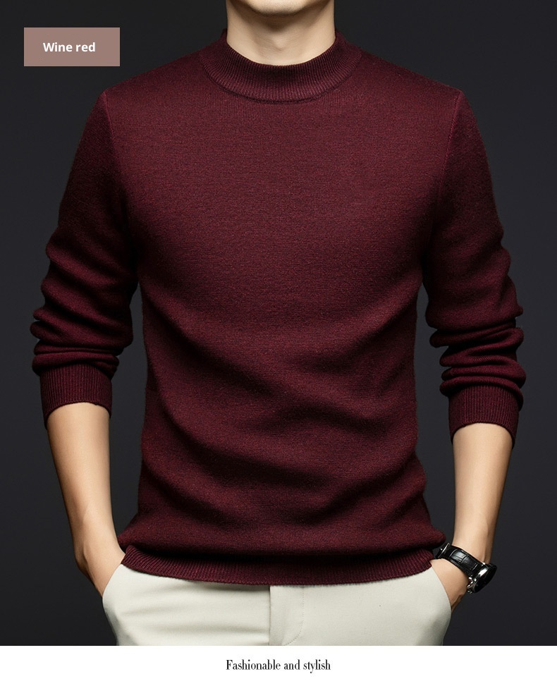 boy Boy Boy Cross-Border Foreign Trade Autumn Winter Sweater One-Piece Fleece Half Turtleneck Middle-Aged Men's Warm Base Wool_voghion.com