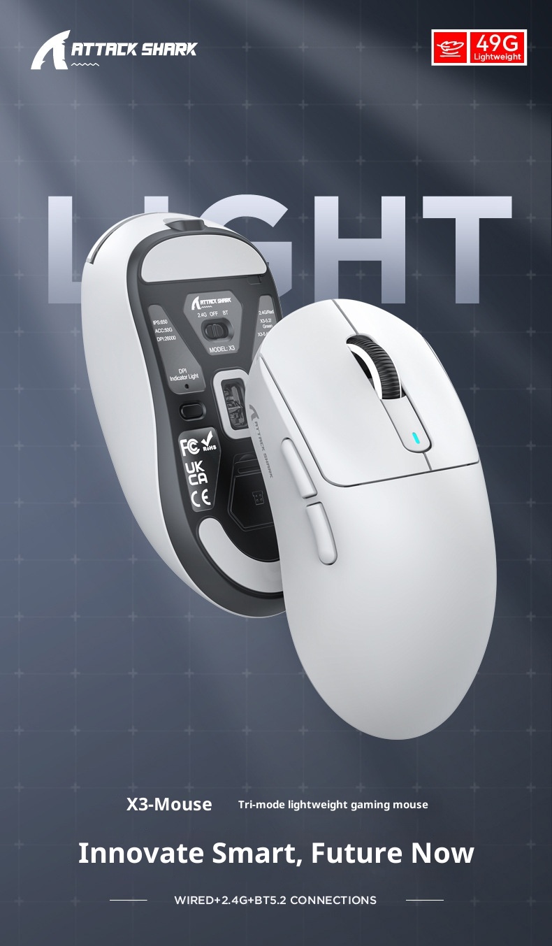 Souris sans fil Techglobe Attack Shark X3 PAW3395 légère pour le jeu, trois modes_voghion.com