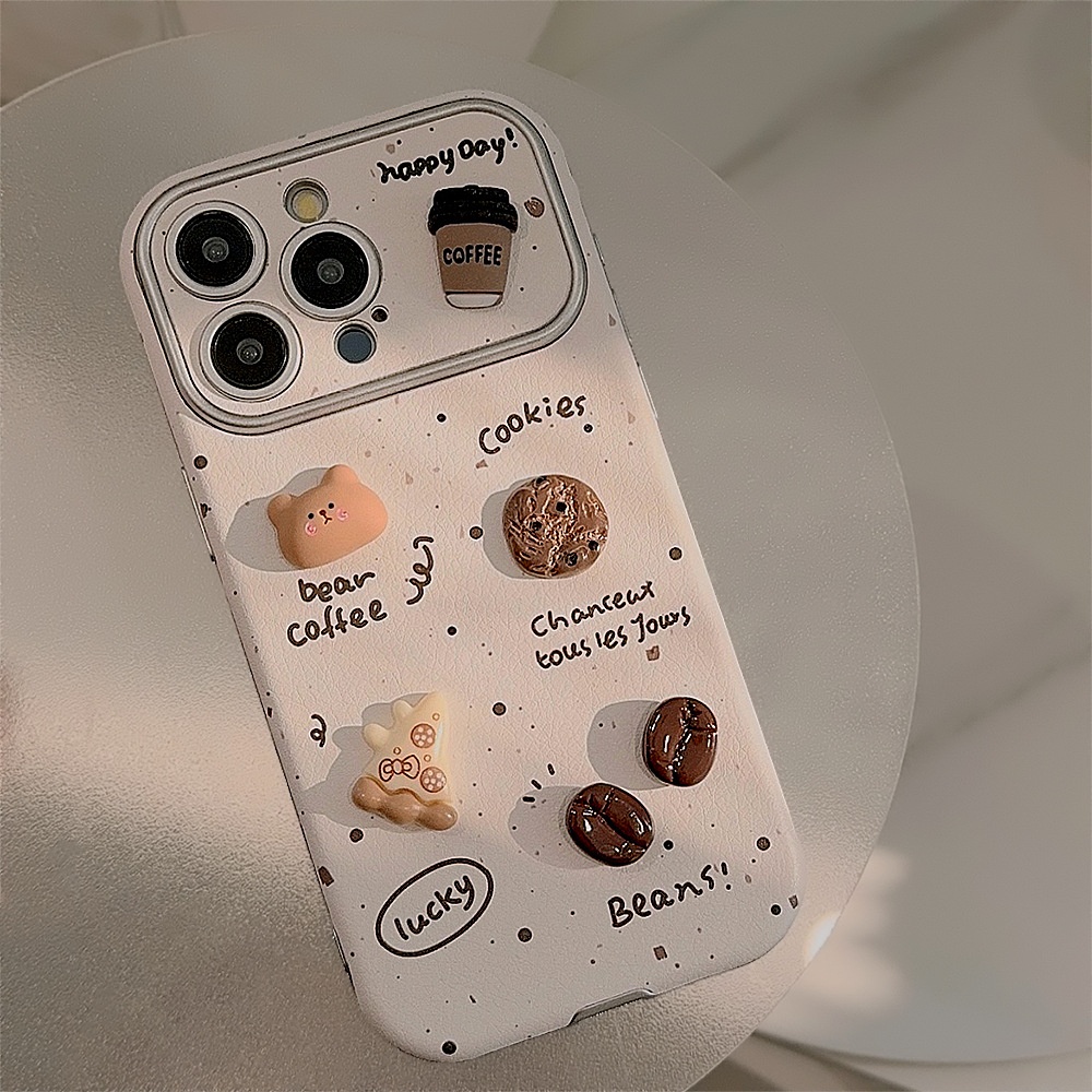 Custodia TechGlobe Ink Splash 3D Coffee Bear per iPhone 15 16 Pro Max in pelle 17 generazione 11 carina_voghion.com