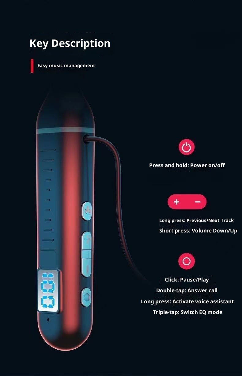 3c Wireless Bluetooth Suitable For Sports Stereo Noise Cancelling Digital Display Long Battery Life Cross-Border Neckband_voghion.com