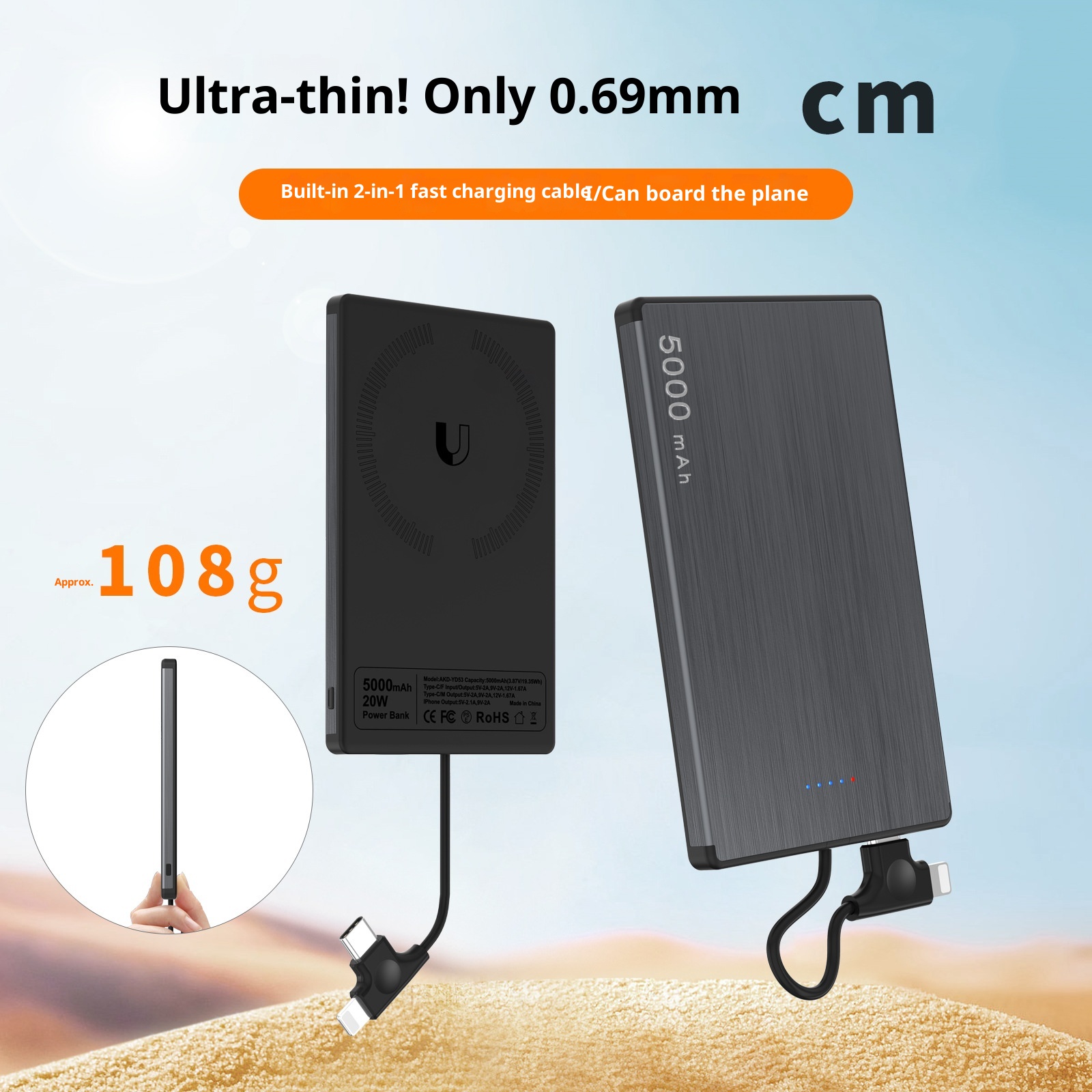 techglobe New Ultra-Thin Magnetic Wireless Power Bank PD20W Two-Way Fast Charging 5000/10000mAh Wholesale_voghion.com