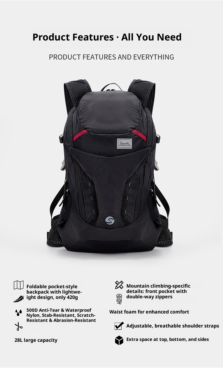 ActiveGo Ultraleichter, professioneller, faltbarer, wasserdichter Trekking- und Reiserucksack für Herren mit großem Fassungsvermögen_voghion.com