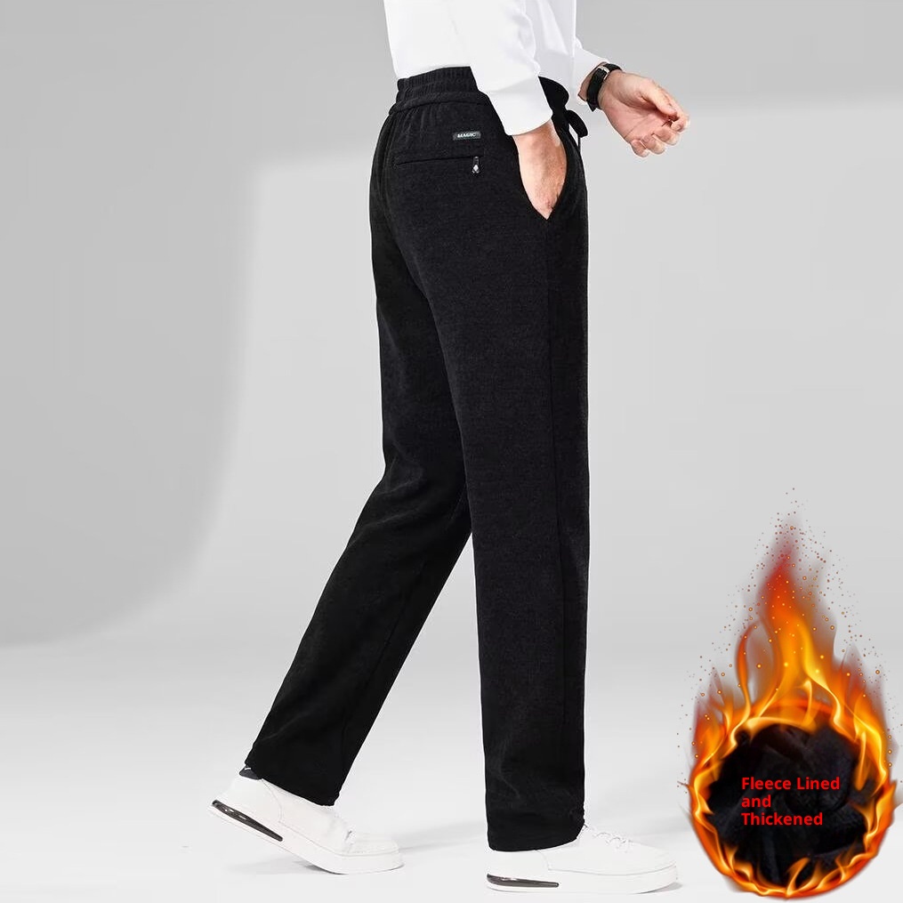 boy Corduroy Casual Autumn Winter New Fleece Lined Thickened Long Pants Straight Trendy Versatile Men's Sweatpants_voghion.com