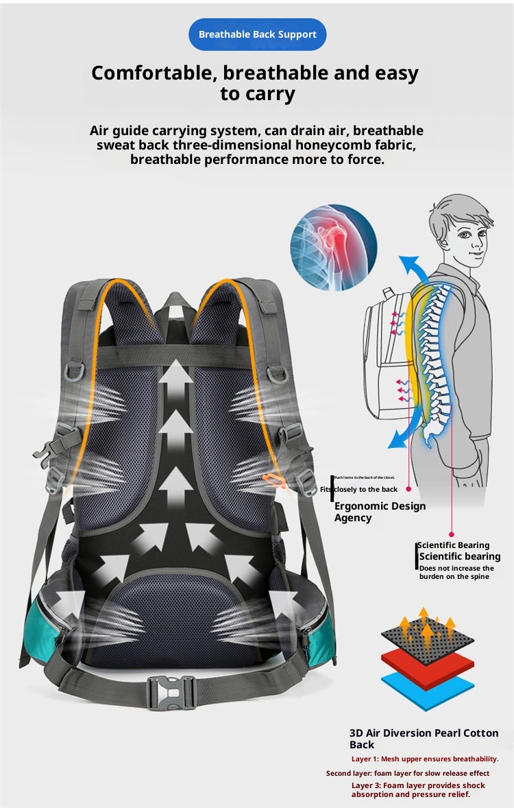 Sac à dos ActiveGo Outdoor Bag grande capacité pour la randonnée, homme, imperméable, idéal pour les voyages et les sports tout-terrain, léger et respirant._voghion.com