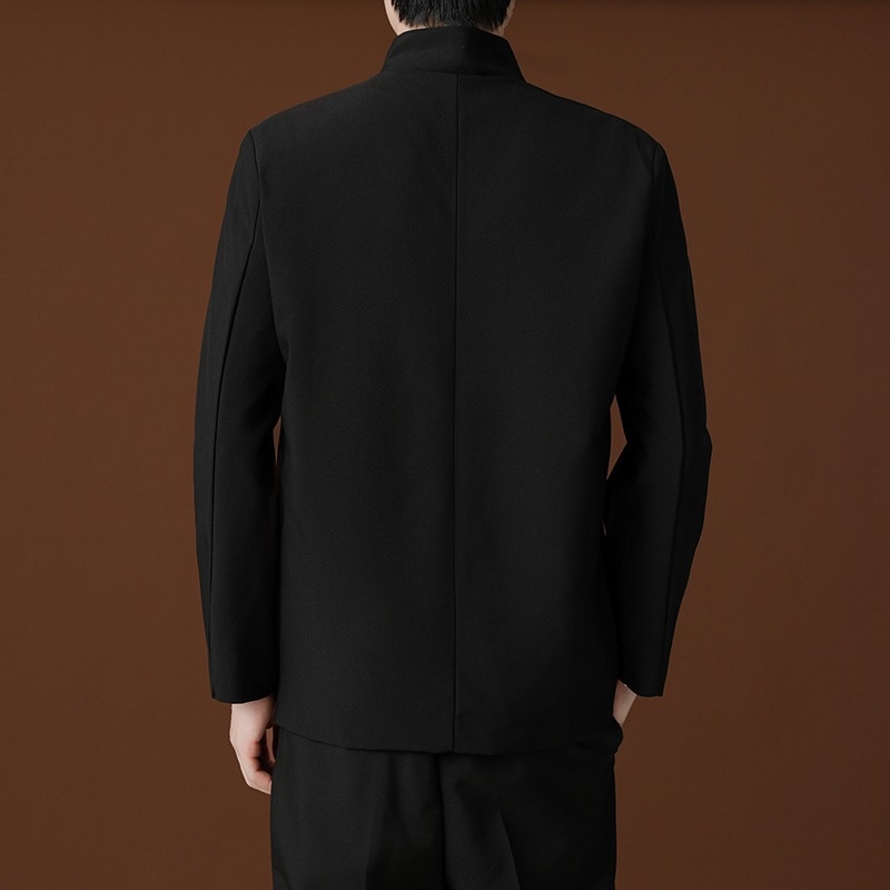QFV507045555501<2 QFV507045555501<2 Blazer negro de cuello alto estilo chino, de alta gama, corte holgado, estilo nacional Tang, uniforme Zhongshan._voghion.com