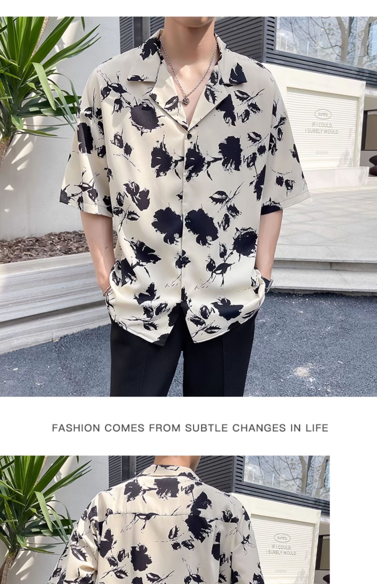 ForMen Light Mature Style Men's Ice Silk Draped Short Sleeve Summer Trendy Loose Cuban Collar Floral Shirt_voghion.com