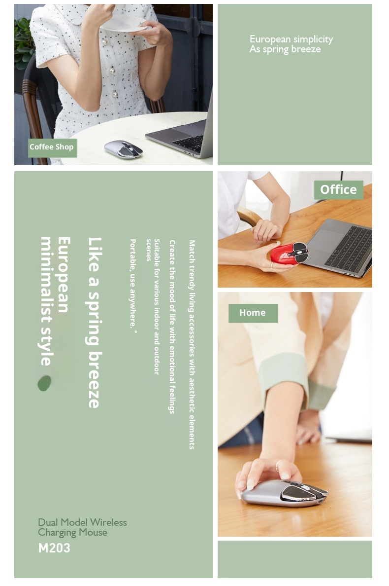 Techglobe Huma M203 Bluetooth Wireless Charging Silent Mouse Dual Mode For Computer Laptop Office Home Use Cross-border_voghion.com