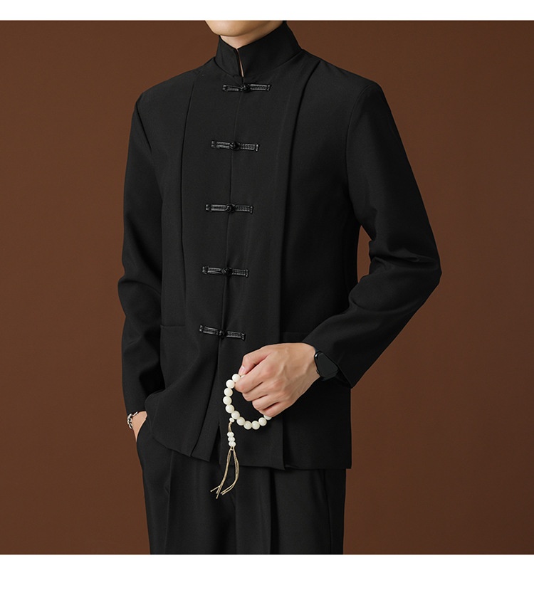 QFV507045555501<2 QFV507045555501<2 Blazer negro de cuello alto estilo chino, de alta gama, corte holgado, estilo nacional Tang, uniforme Zhongshan._voghion.com