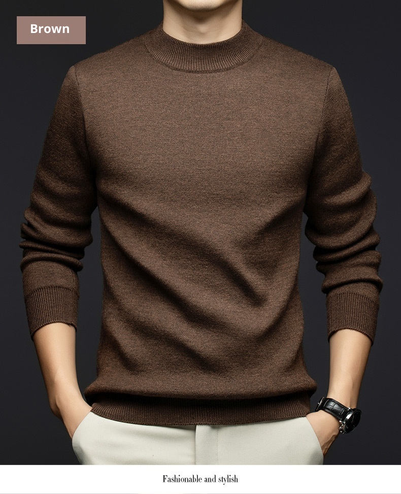 boy Boy Boy Cross-Border Foreign Trade Autumn Winter Sweater One-Piece Fleece Half Turtleneck Middle-Aged Men's Warm Base Wool_voghion.com