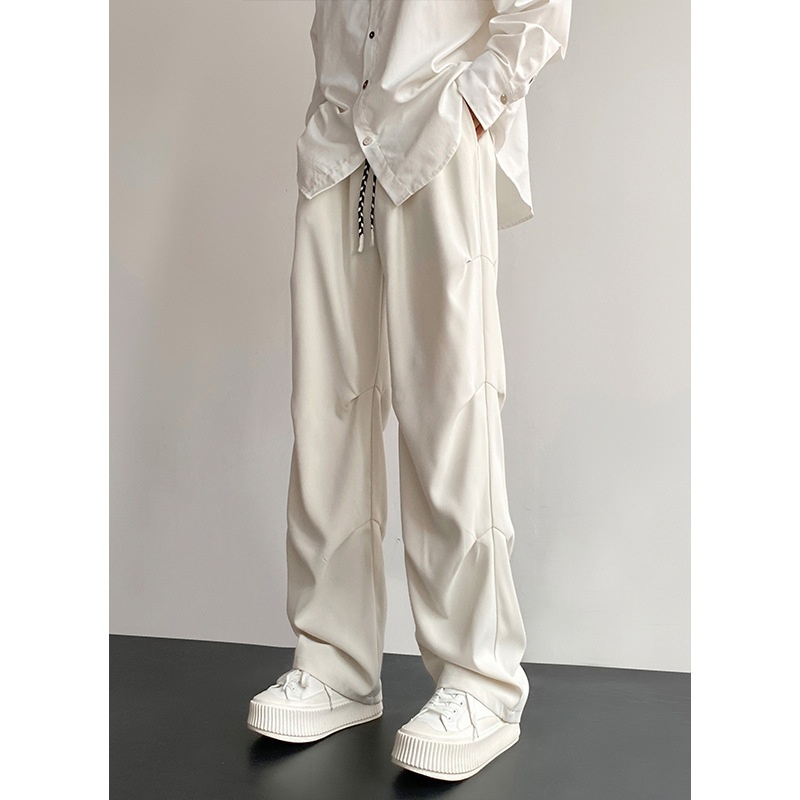 boy Wrinkled Draped Casual Men Summer New Trendy Loose Wide-Leg Ice Silk High-End Paratrooper Cargo Pants_voghion.com