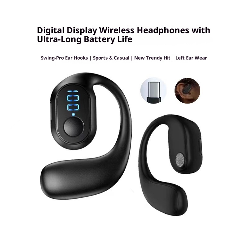 3c OWS Bluetooth Earphones With Digital Display, Long Battery Life, Low Latency, Non-In-Ear, Over-Ear, Bone Conduction, Not_voghion.com