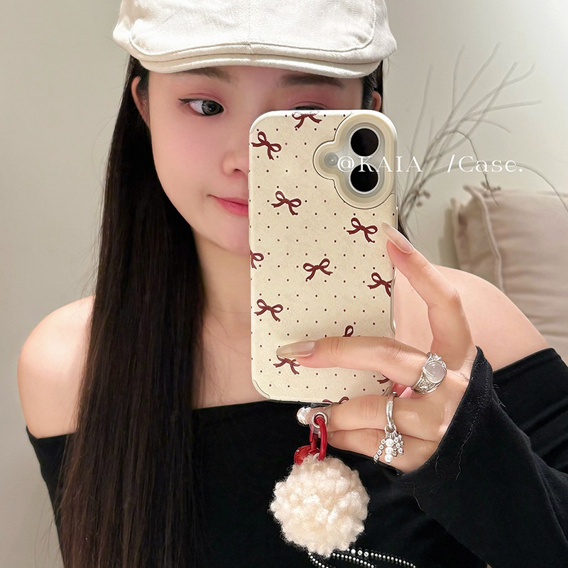 TechGlobe Ins Girl Handyhülle mit roten Punkten und Schleife, passend für iPhone 16 Pro Max und iPhone 13 (neues Modell 12/15)_voghion.com