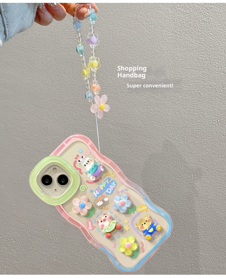 Étui TechGlobe Dual Stand Compatible iPhone 16, 13, 3D Ours Fleur Gongduozai, 15 Pro Chaîne, 12 Femmes X_voghion.com