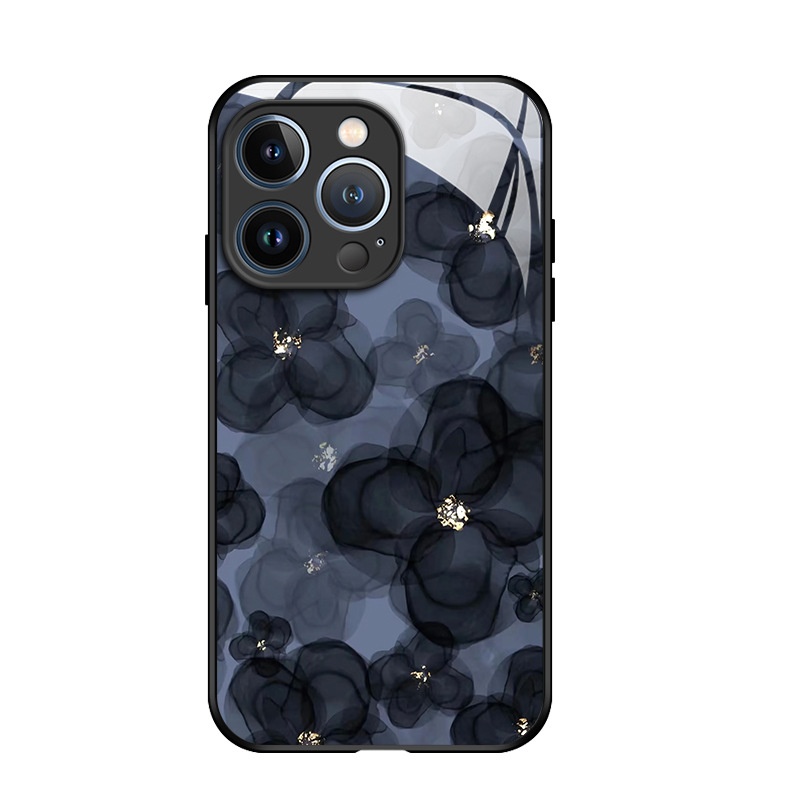 TechGlobe Ink Flower Schutzhülle aus Glas, kompatibel mit iPhone 15 und iPhone 16 Pro Max, bietet umfassenden Schutz vor Stürzen und ist ein beliebtes Produkt._voghion.com