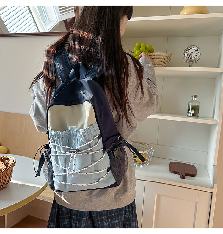 ActiveGo Color-Block Lightweight Backpack Women, Large Capacity Sports Outdoor Hiking Backpack, Trendy Drawstring School Bag For_voghion.com