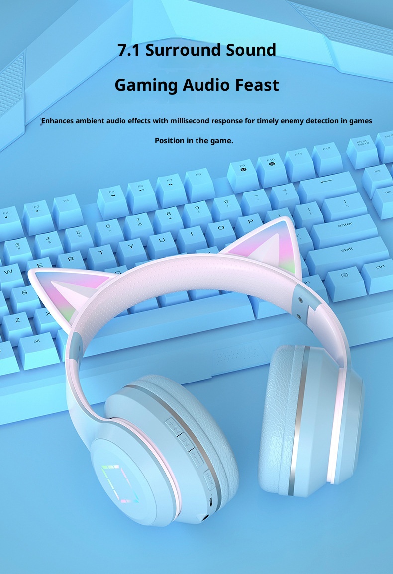 3c Cross-border New DR57 Bluetooth Ultra-long Battery Life Gradient Color Glowing Cat Ears Head-mounted Wireless Earphones_voghion.com