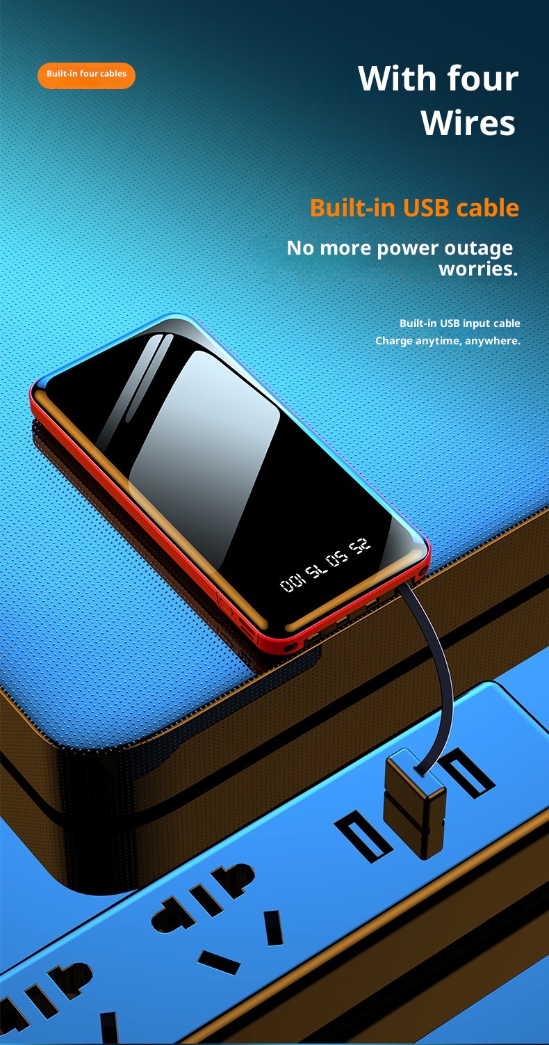 techglobe Wholesale Portable Built-in Cable Mirror Bank 20000mAh High-Quality Gift Mobile Power Supply PowerBank_voghion.com