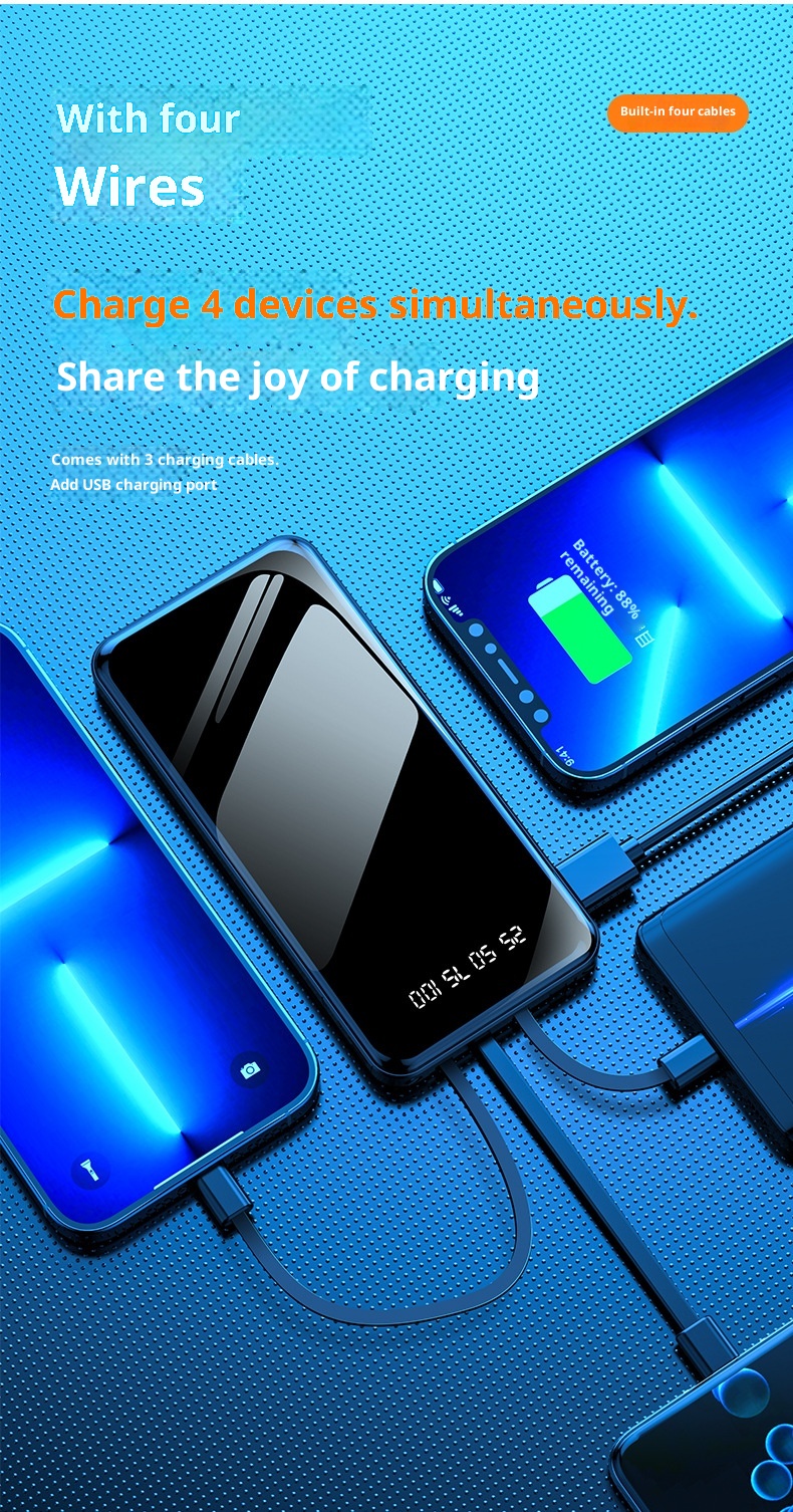 techglobe Wholesale Portable Built-in Cable Mirror Bank 20000mAh High-Quality Gift Mobile Power Supply PowerBank_voghion.com