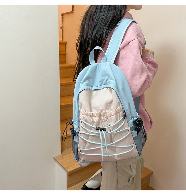 ActiveGo Color-Block Lightweight Backpack Women, Large Capacity Sports Outdoor Hiking Backpack, Trendy Drawstring School Bag For_voghion.com