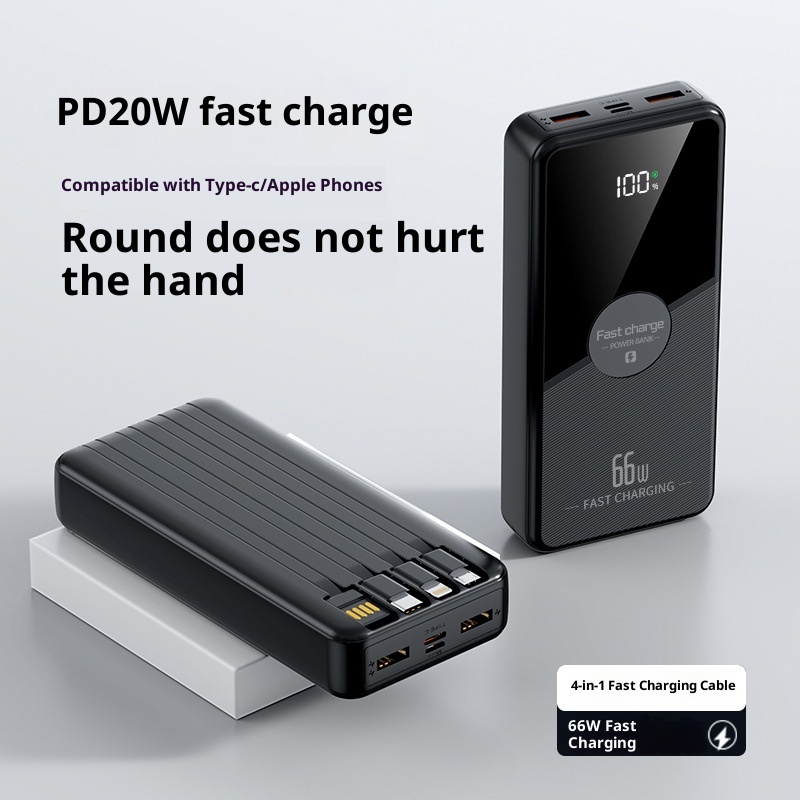 techglobe 66w Super Fast Charging Power Bank With Built-in Cable 2w Milliamp Large Capacity Convenient Portable Charger Gift_voghion.com
