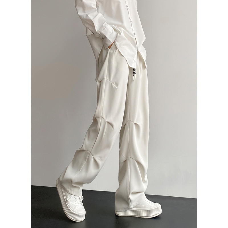 boy Wrinkled Draped Casual Men Summer New Trendy Loose Wide-Leg Ice Silk High-End Paratrooper Cargo Pants_voghion.com