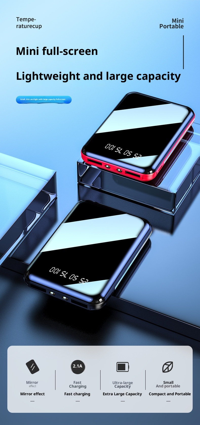 techglobe Kompakte, tragbare Powerbank mit 20000 mAh Kapazität, integriertem Kabel, ideal als Geschenk oder individuell gestaltbar_voghion.com