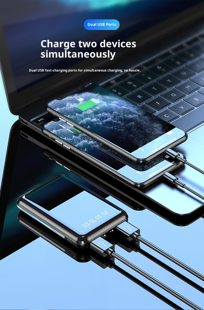 techglobe Kompakte, tragbare Powerbank mit 20000 mAh Kapazität, integriertem Kabel, ideal als Geschenk oder individuell gestaltbar_voghion.com