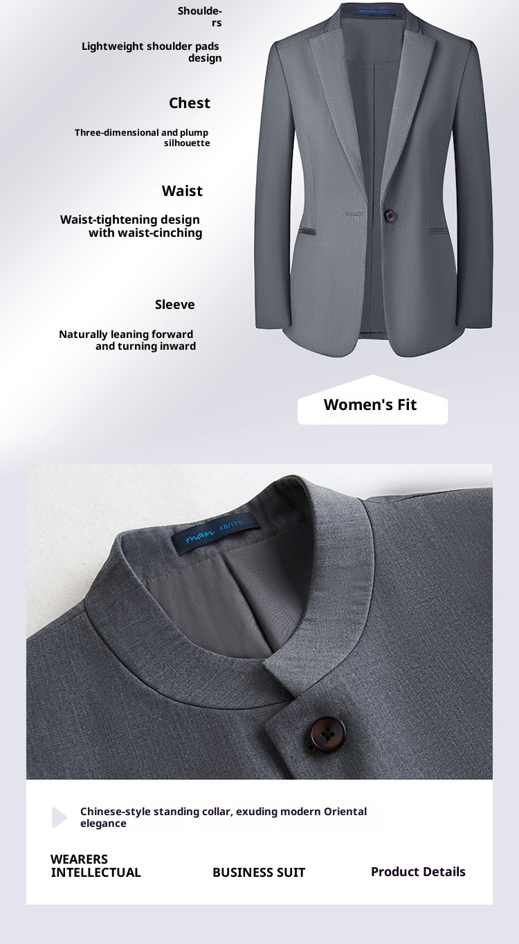7045555501<2 QFV507045555501<2 New Uniform For Men And Women Gray Chinese National Style Professional Zhongshan Stand Collar Suit Business Formal Wear_voghion.com