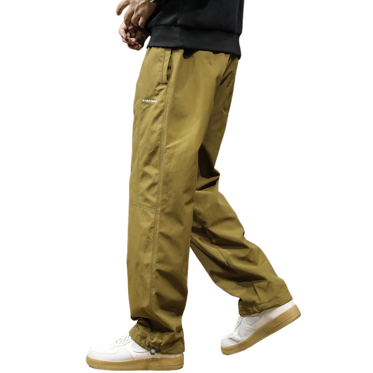 Pantaloni cargo larghi e dritti neri alla moda da uomo, nuovi, autunno 2025, casual_voghion.com