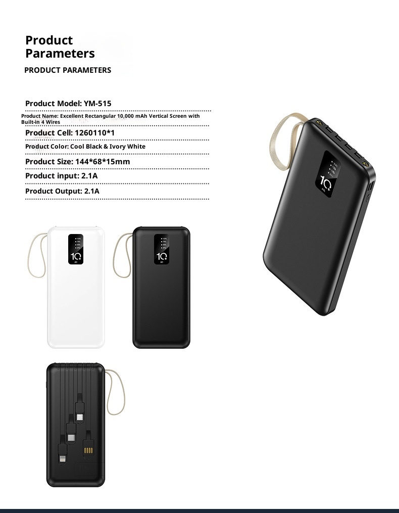 techglobe Großhandel Geschenk Mobile Powerbank mit integriertem Kabel 20000mAh Große Kapazität Gemeinsames Schnellladen Tragbarer Akku_voghion.com